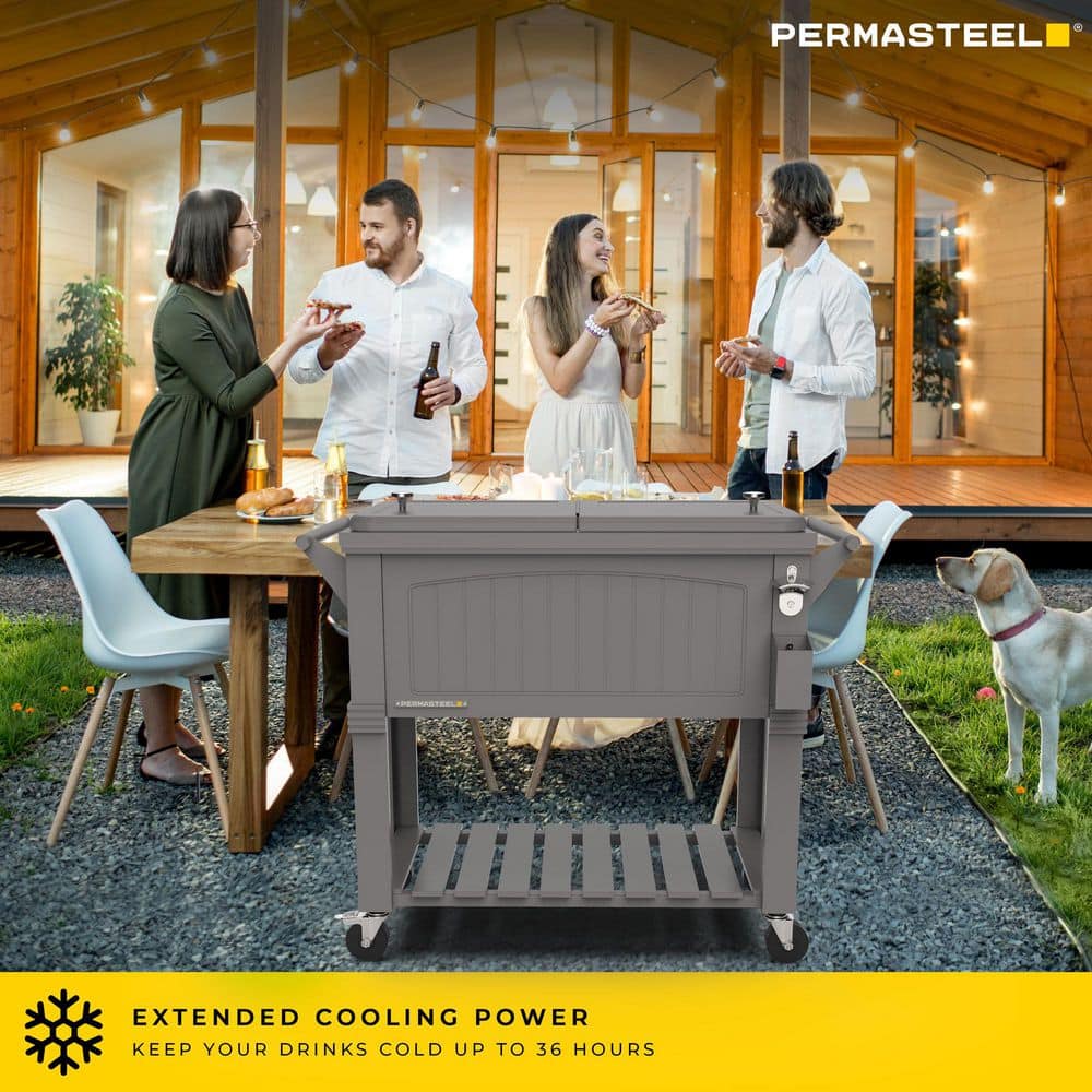 PERMASTEEL Party Cooler, 80-qt. Capacity, Divider Cooler, Rolling Ice Chest for Entertainment, Matte Gray PS-203F1D-DG