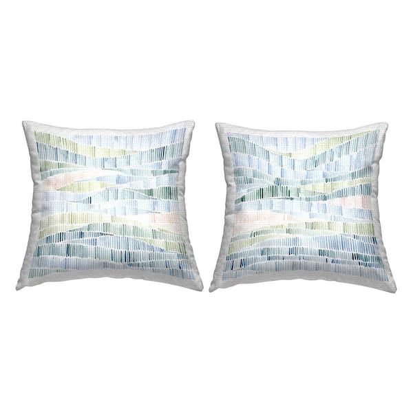 Modern Abstract Nautical Landscape Wavy Striped Pattern Blue Square Outdoor Throw Pillow 2-Pack