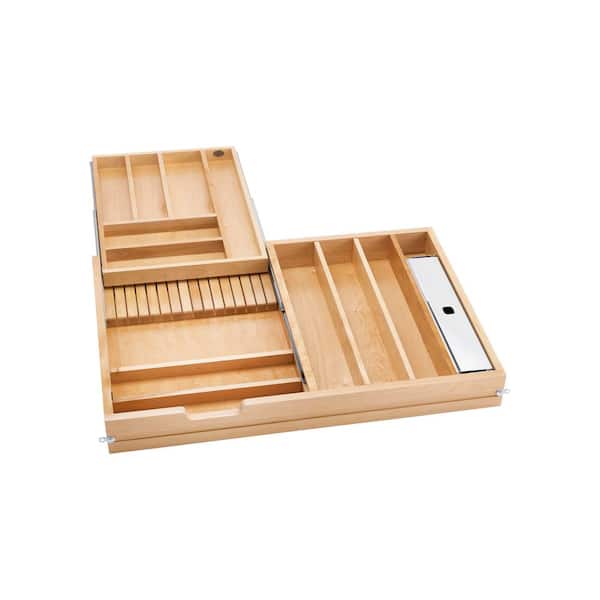 34.5 W x 22.2 D x 4.45 H Maple Wood Base Cabinet Two-Tier Replacement Drawer System w/ Soft-Close