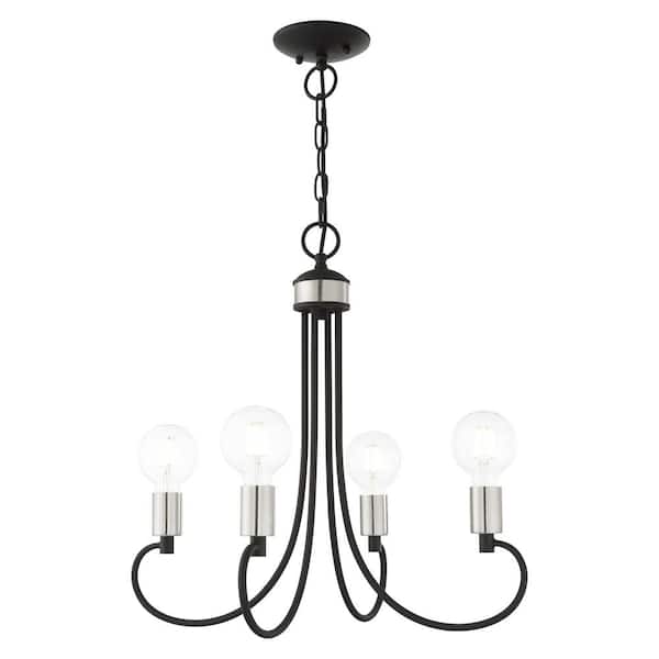 AVIANCE LIGHTING Bari 4-Light Black with Brushed Nickel Chandelier with Brushed Nickel Accents