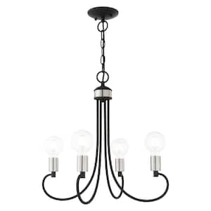 Bari 4 Light Black with Brushed Nickel Accents Chandelier