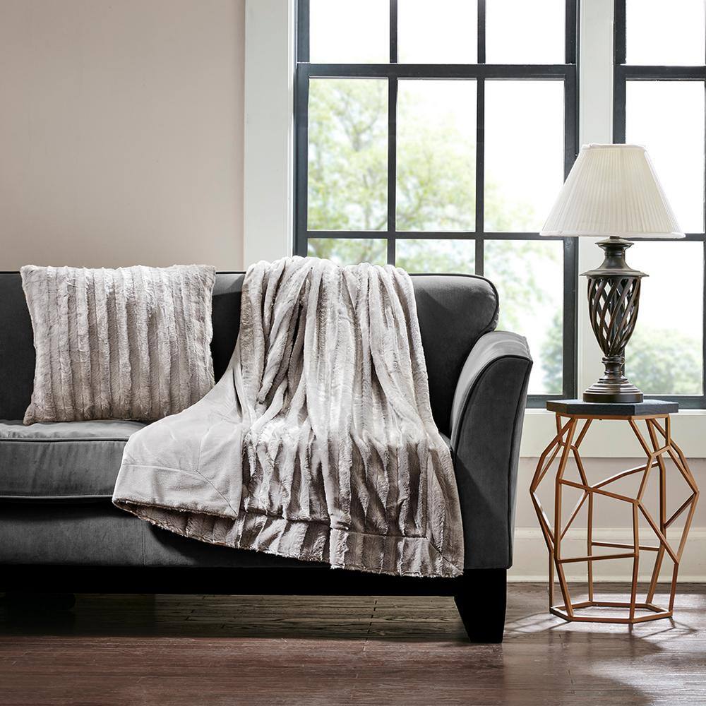Gray Faux Fur Textured Square Pillow Sham
