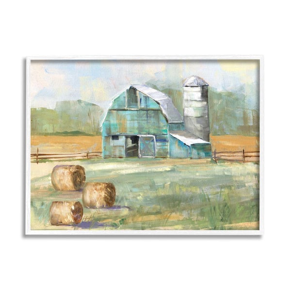 Stupell Industries "Contemporary Blue Farm Hay Bails Empty Field" by Sally Swatland Framed Print Nature Texturized Art 16 in. x 20 in.