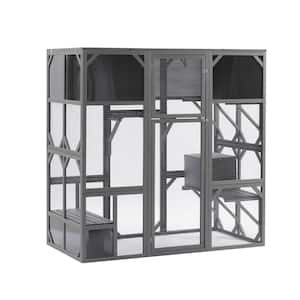33.3 in. W x 67.5 in. L x 67.7 in. H Outdoor Super Large Enter Door Walk-in Style Wooden Cat House Catio Enclosure