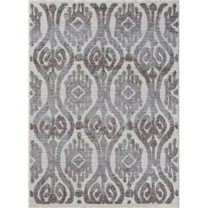 Wyatt Blue/Gray 7 ft. 10 in. x 8 ft. 10 in. Damask High-Low P.E.T Yarn Indoor/Outdoor Area Rug