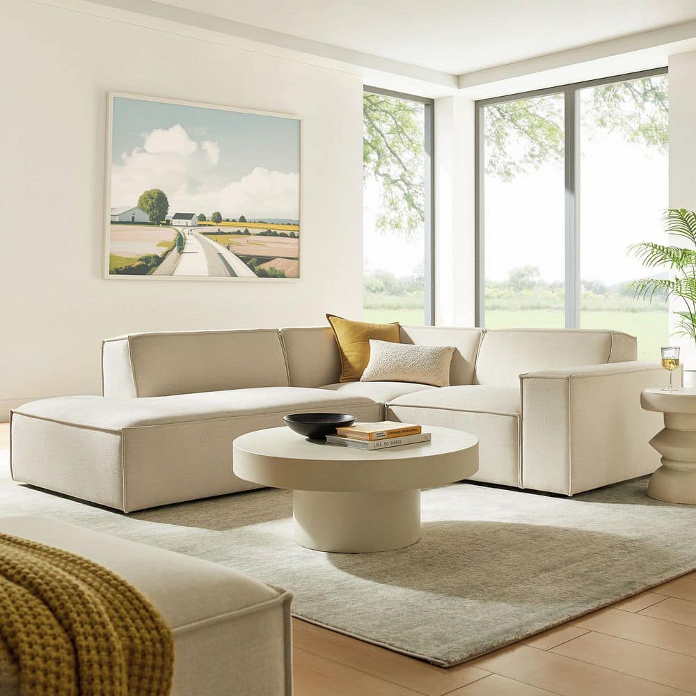Restore 96.6 in. Polyester Fabric Upholstered 3-Piece Modular L-Shaped Sectional Sofa in Ecru