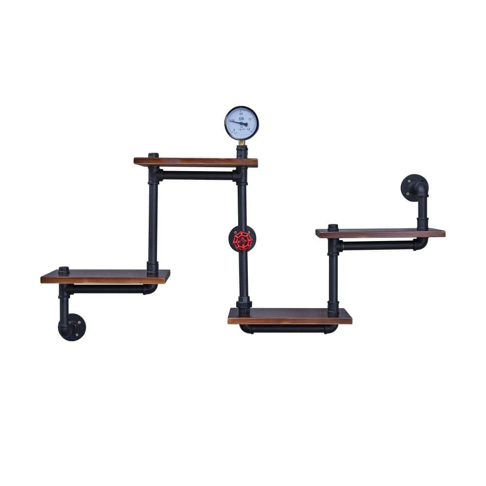 Industrial Chic 26" Black Iron and Wood Wall Shelving Unit