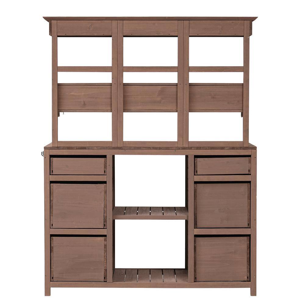 50.1 in. W x 65.7 in. H Brown Garden Potting Bench Table, Rustic and Sleek 