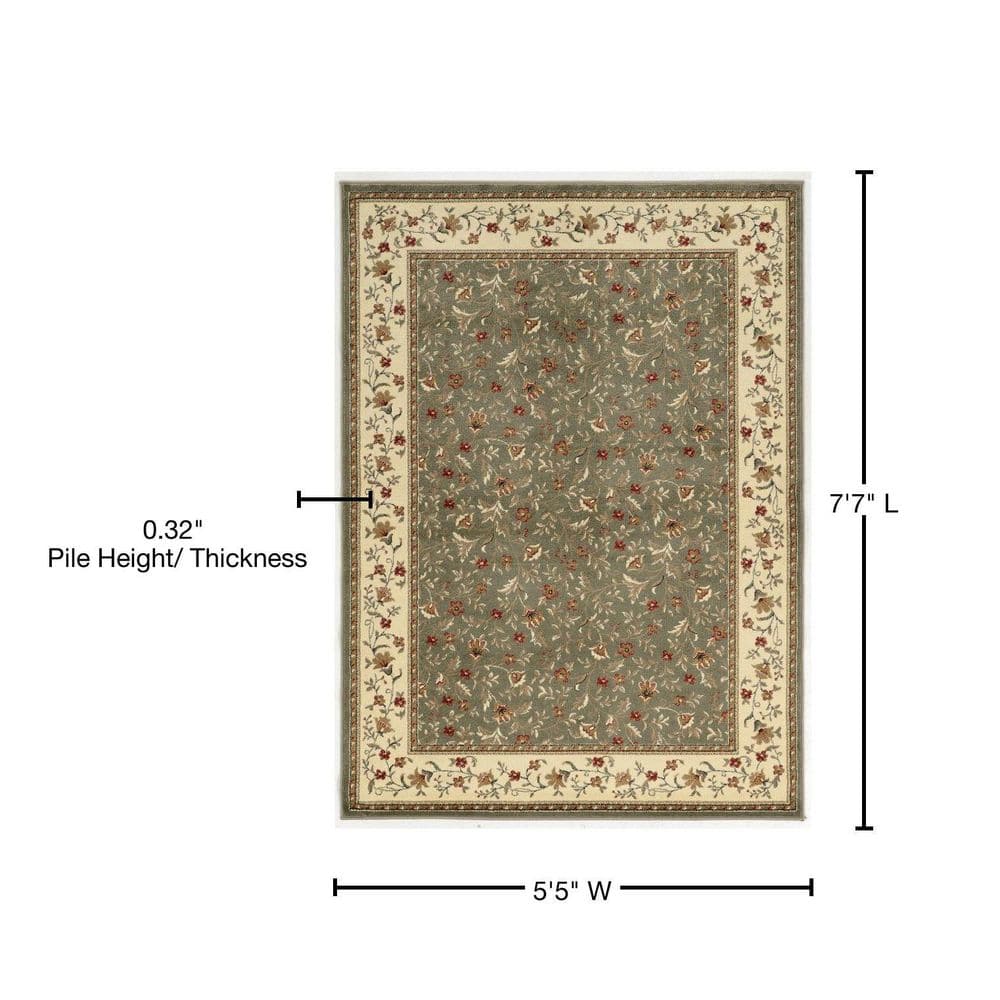 Sage Green Synthetic Reversible Rectangular Area Rug 5' x 7'
