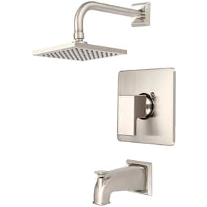 Mod 1-Handle Wall Mount Tub and Shower Faucet Trim Kit with Rain Showerhead in Brushed Nickel (Valve Not Included)