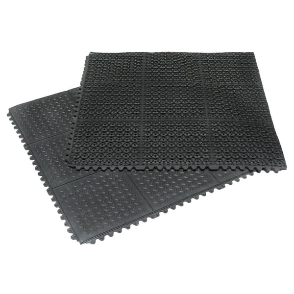 Rubber-Cal Revolution Diamond-Plate 5/8 in. T. x 3 ft. W x 3 ft. L Black Interlocking Rubber Flooring Tiles (2-Pack)