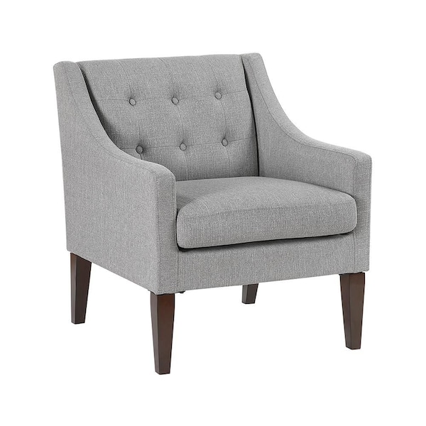 Lowery Gray Textured Fabric Upholstery Button-Tufted Back Accent Arm Chair