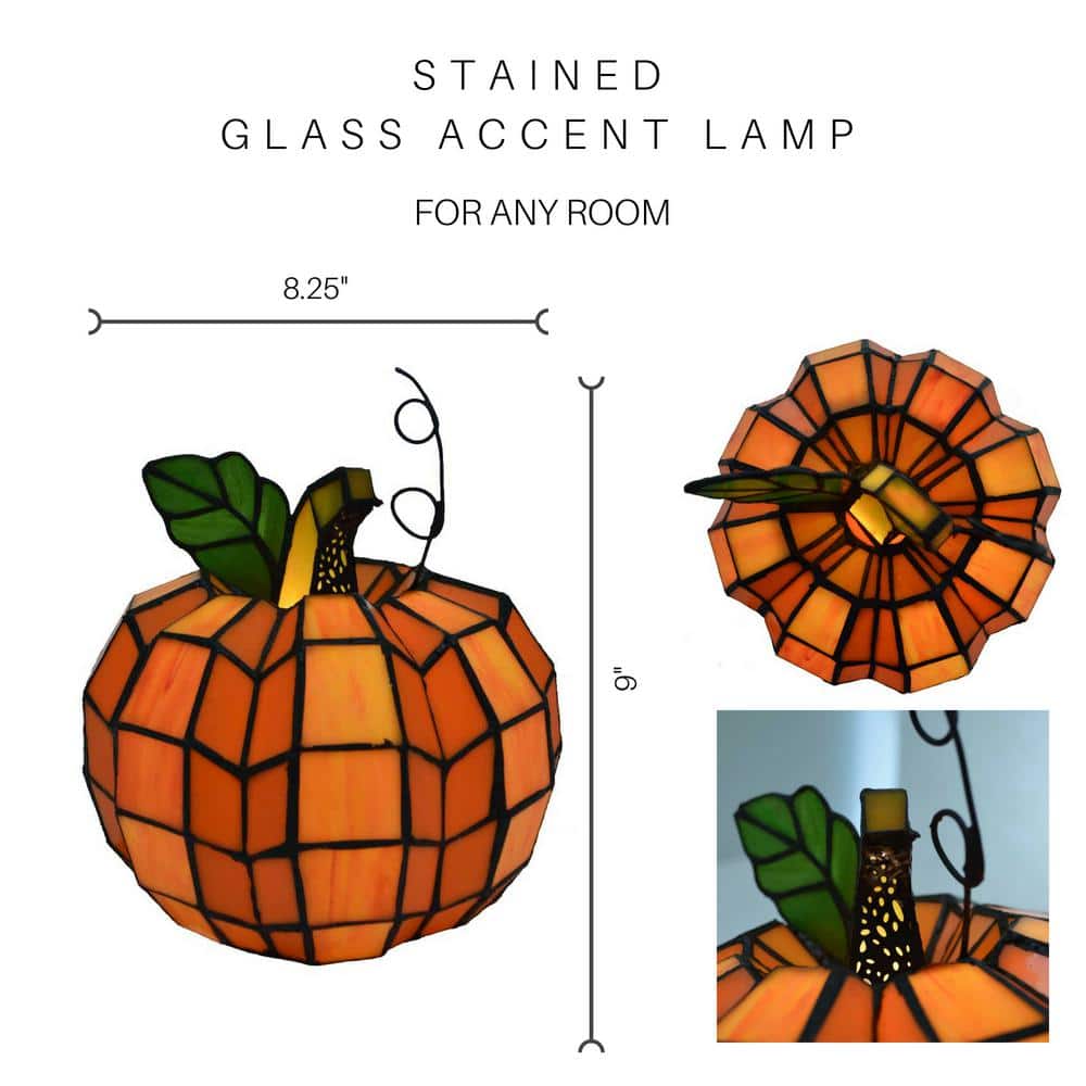 Patch the Pumpkin Orange and Green Stained Glass Accent Lamp