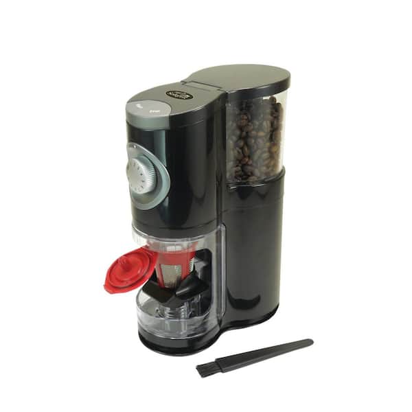 Solofill 6 oz. Black Chrome Burr Coffee Grinder with Grind Settings