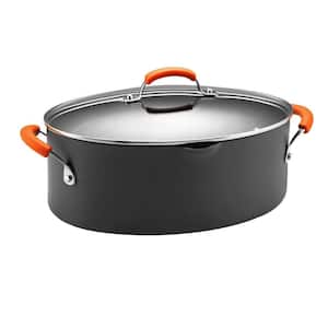 Classic Brights 8 qt. Hard-Anodized Aluminum Nonstick Stock Pot in Orange and Gray with Glass Lid