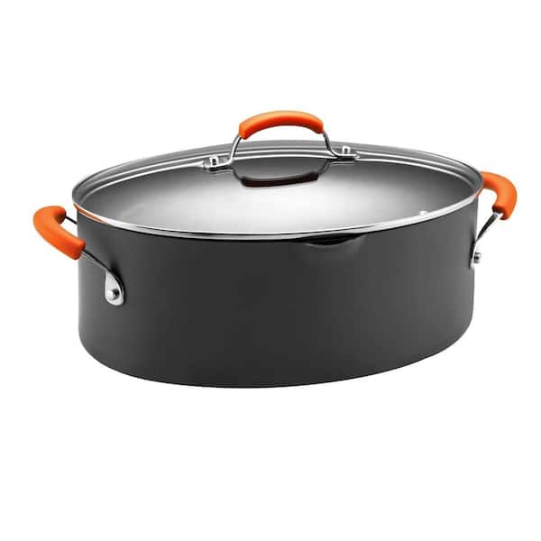 Rachael Ray Classic Brights 8 qt. Hard-Anodized Aluminum Nonstick Stock Pot  in Orange and Gray with Glass Lid 87393 - The Home Depot
