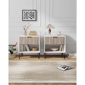 DUMBO Modern White and Rustic Grey 1-Drawer 20.07 in. W Nightstand (Set of 2)