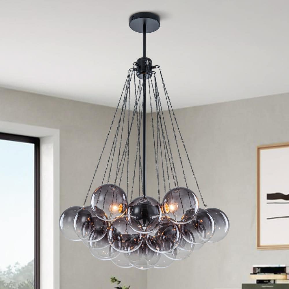 Lyra 3-Light Modern Matte Black Chandelier with Gradient Gray Cluster Bubble Glass Shade price history on PriceWatchPro