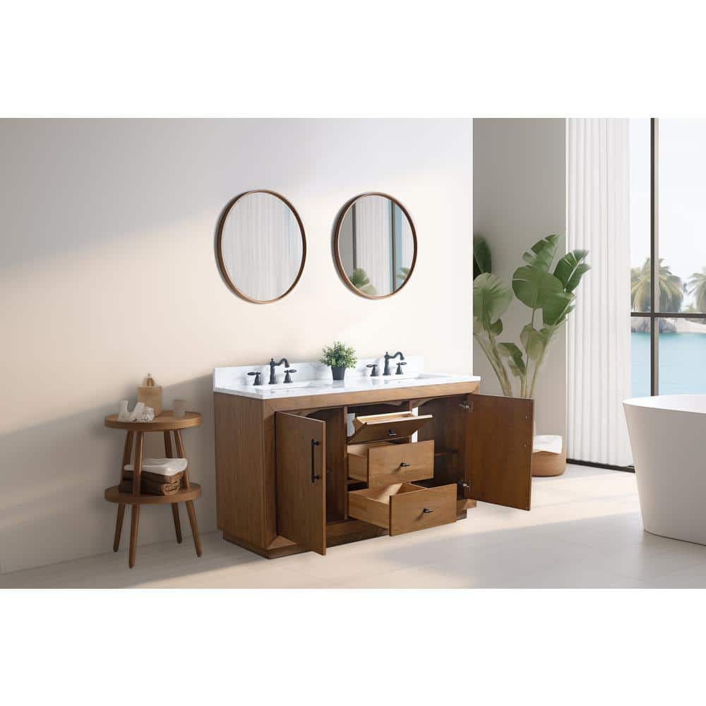 60" Double Sink Bathroom Vanity with Arabescato White Marble Top