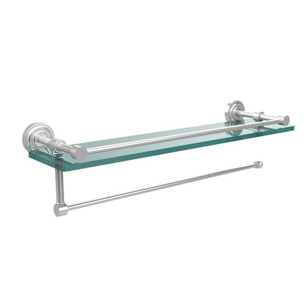 Allied Brass Dottingham 16 in. L x 5 in. H x 5 in. W Paper Towel Holder with Gallery Clear Glass Shelf in Satin Chrome
