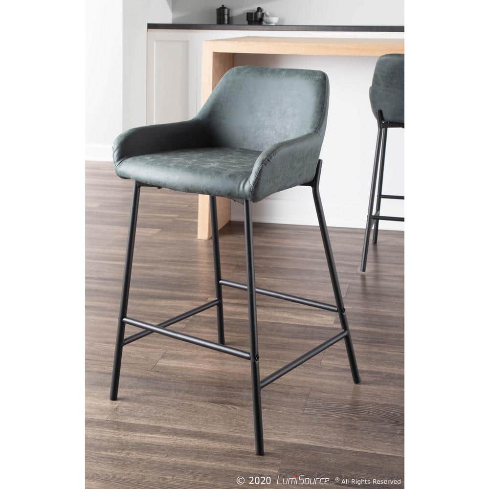 Daniella Green Faux Leather Industrial Counter Stools Set