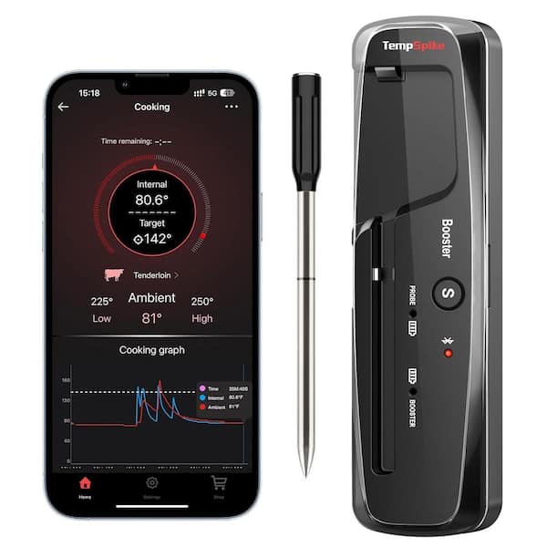 500 ft. Truly Wireless Thermometer TempSpike Lite Black Bluetooth Meat Thermometer for Grilling Smoking and Oven