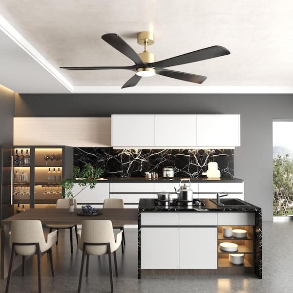 FUFU&GAGA 55 in. Integrated LED Indoor/Outdoor Ceiling Fan with Light Kit and Remote Control,5-Blade Wood Gold Housing Ceiling Fan