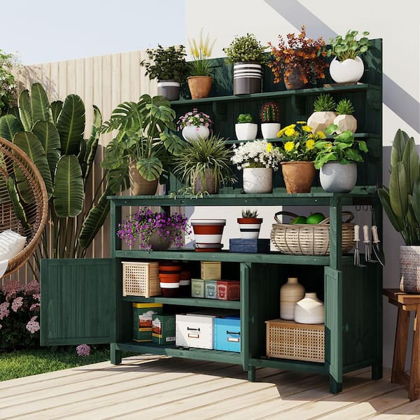 Potting Bench with Hutch 50.2 in. Wood Garden Workstation 2
