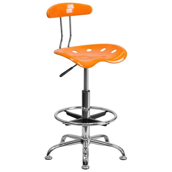 Flash Furniture Vibrant Orange and Chrome Drafting Stool with Tractor Seat