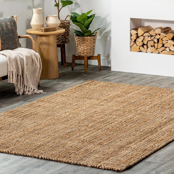 Natural Jute and White Striped Pattern Living Room Rugs Carpet 4 X 6 Feet,  Braided Bedroom Area Rug 4 X 4 Ft, Soft Dining Room Rugs 3 X 8 Ft 