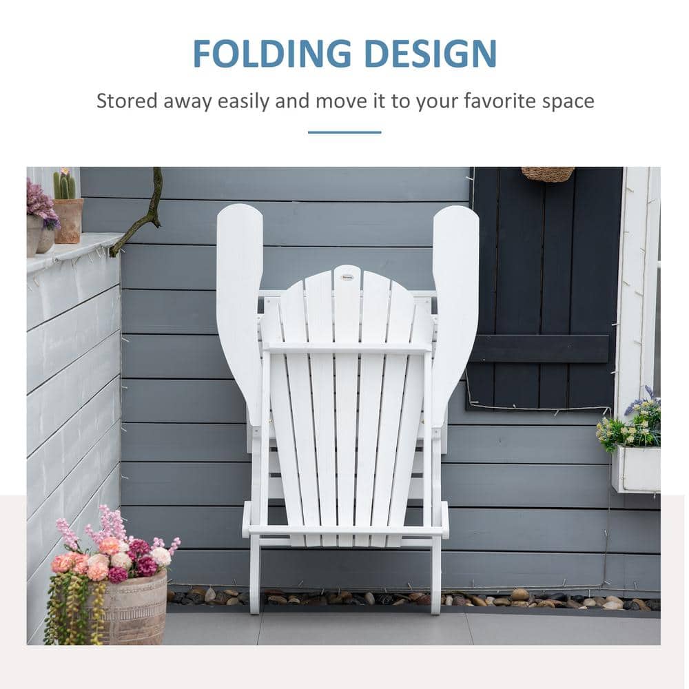 White Fir Wood Folding Adirondack Chair with Ottoman