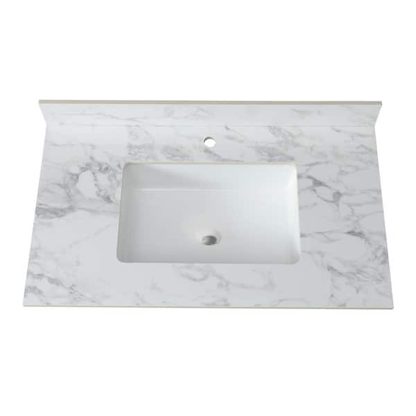37 in. W x 22 in. D Ceramic White Rectangular Single Sink Vanity Top in White