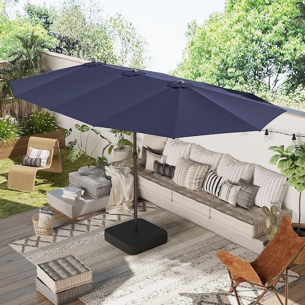 FUFU&GAGA 15 ft. Large Market Double Sided Cantilever Umbrella Outdoor Patio Umbrella for Poolside Lawn Garden in Navy Blue