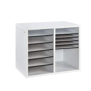 12 Compartment Wood Adjustable Literature Organizer, White (2-Pack)