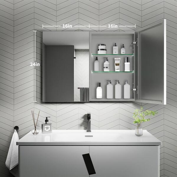 EAKYHOM 16 in. W x 24 in. H Rectangular Silver Aluminum Recessed