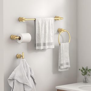 Bathroom Accessories Set 4, Towel Ring, Towel Bar, Toilet Paper Holder, Robe Hook Zinc Alloy in Gold