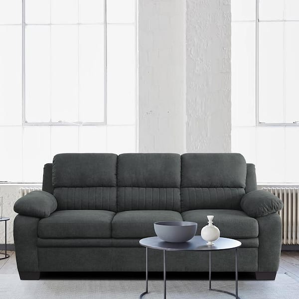 Deliah 80 in. W Straight Arm Textured Fabric Rectangle Sofa in. Dark Gray