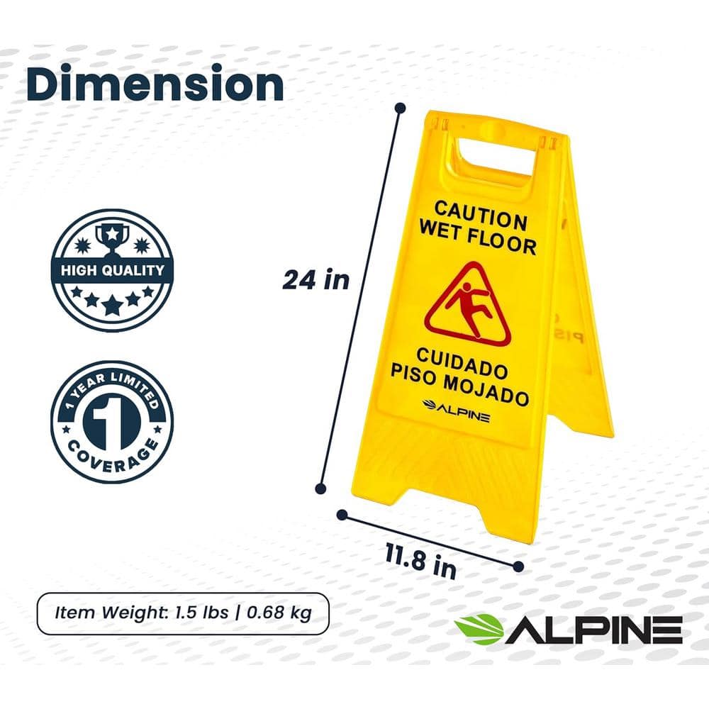Yellow Bilingual Plastic Caution Wet Floor Sign Set