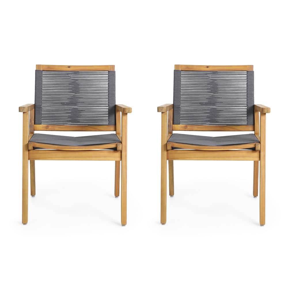 Dark Gray Acacia Wood Outdoor Dining Chair Set of 2