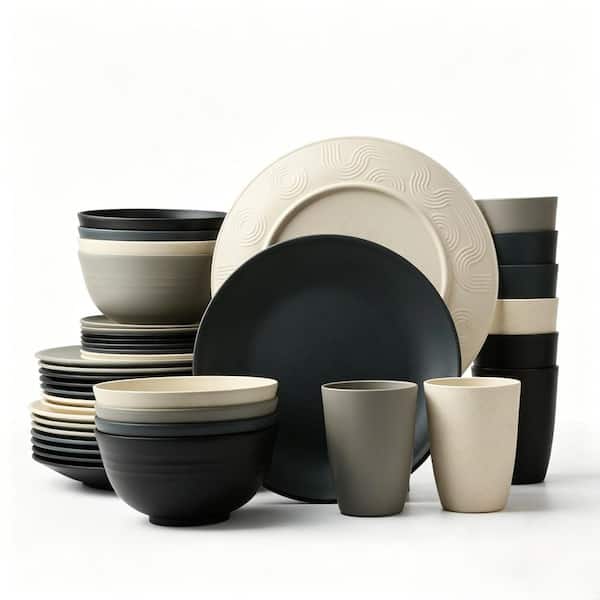 Stone Grey 40-Piece Wheat Straw Dinnerware Set Service for 8, Lightweight Unbreakable Dish Set Microwave