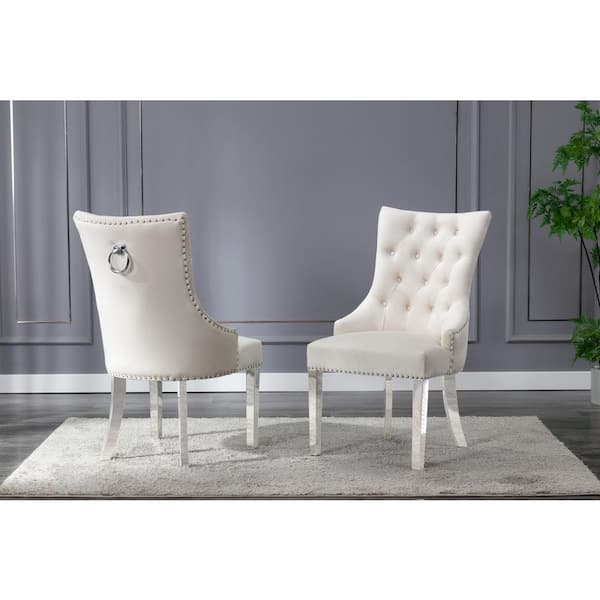 Best Quality Furniture Sam Cream Velvet Stainless Steel Legs Chairs (Set of 2)