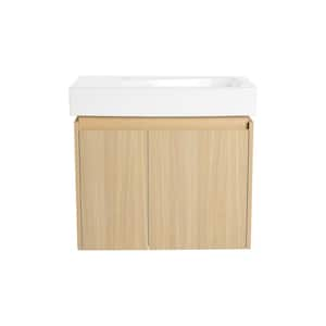 24 in. W Single Sink Wall-Mounted Bath Vanity in Oak with White Resin Top