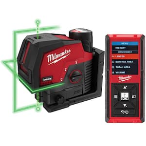 M12 12-Volt Lithium-Ion Cordless Green 125 ft. Cross Line and Plumb Points Laser Level Kit with Laser Distance Meter