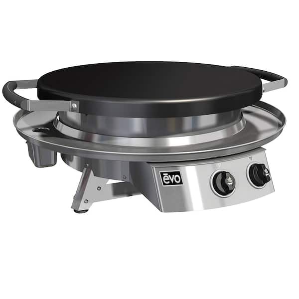 Evo Professional Tabletop 2-Burner Propane Gas Grill in Stainless Steel with Flattop