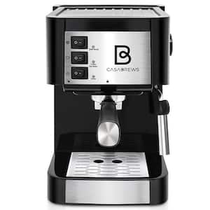 2-Cup Black Semi-Automatic Espresso Machine with Milk Frothier