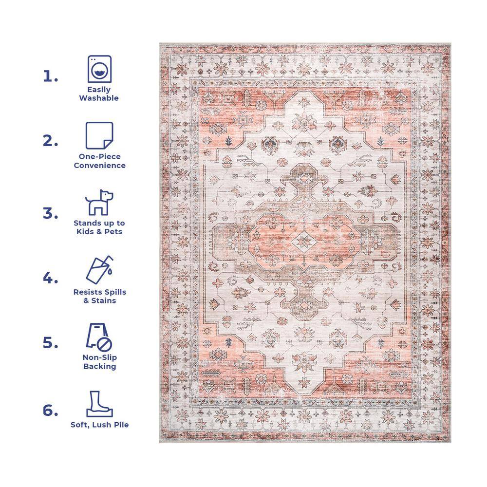Beige and Coral Flat Woven Synthetic Runner Rug, 2'6"x12'