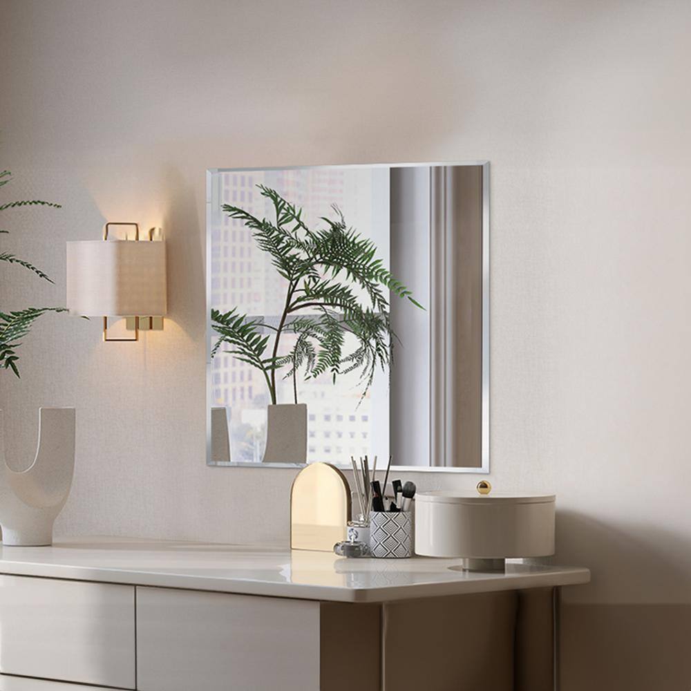 Elegant 18" Square Frameless Beveled Wall Mirror