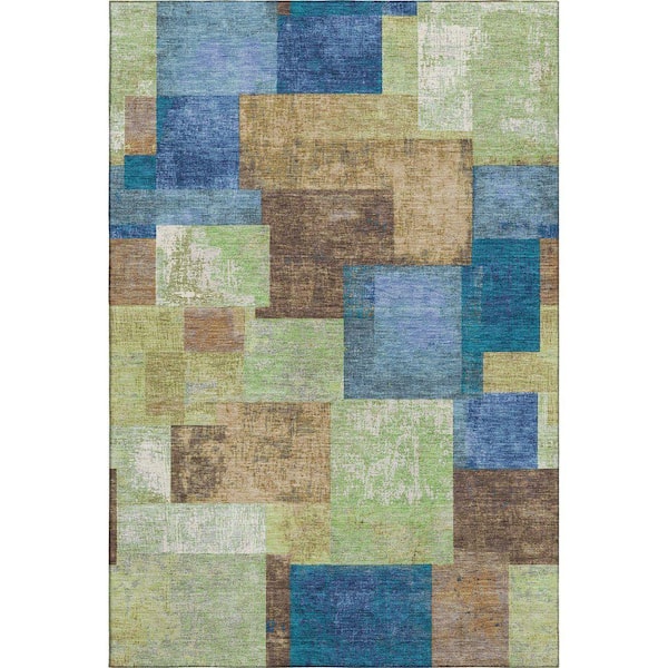 Mayfield Premium Machine Washable Abstract AMF1974 Blue 10 ft. x 14 ft. Area Rug