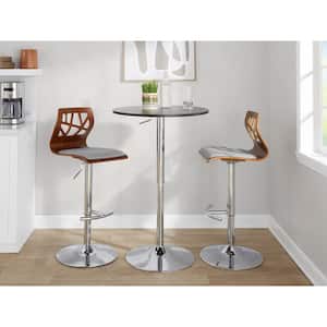 Folia 32.5 in. Grey Fabric, Walnut Wood and Chrome Metal Adjustable Bar Stool with Rounded T Footrest (Set of 2)