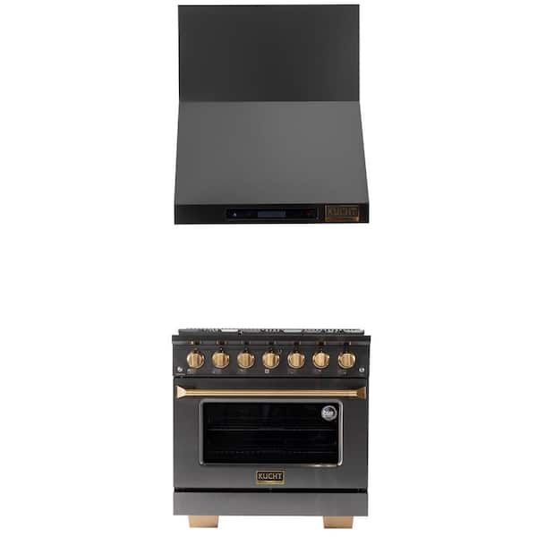 Kucht Gemstone 36 in. 5.2 cu. ft. 6-Burners Propane Gas Range & Wall Mount Range Hood in Titanium Stainless Steel